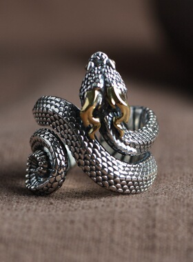 蛇戒指复古做旧指环小众设计角蝰