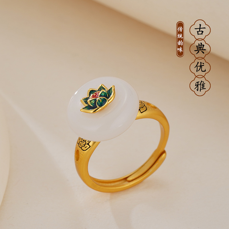 镀S925银新款新中式古风莲花平安