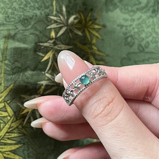 危料翡翠戒指女新中式复古可调节食指戒