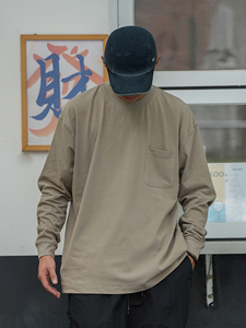 Procano 23AW日系休闲sorona®圆领纯色重磅口袋T恤男女长袖卫衣