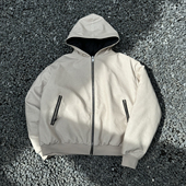 Procano24AW洗褪pu皮衣外套连帽夹棉加厚拉链秋冬保暖潮流棉服男