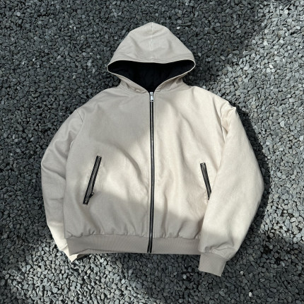 Procano24AW洗褪pu皮衣外套连帽夹棉加厚拉链秋冬保暖潮流棉服男