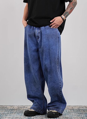 PROCANO 25SS洗水炒雪花油污喷染做旧A字阔腿宽松直筒牛仔长裤男