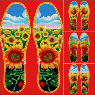 新款玫瑰香向日葵图花边七层纯棉布十字绣鞋垫小格薄款柔软自己绣