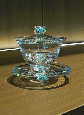 高端水晶绿松石三才盖碗家用茶具HZX