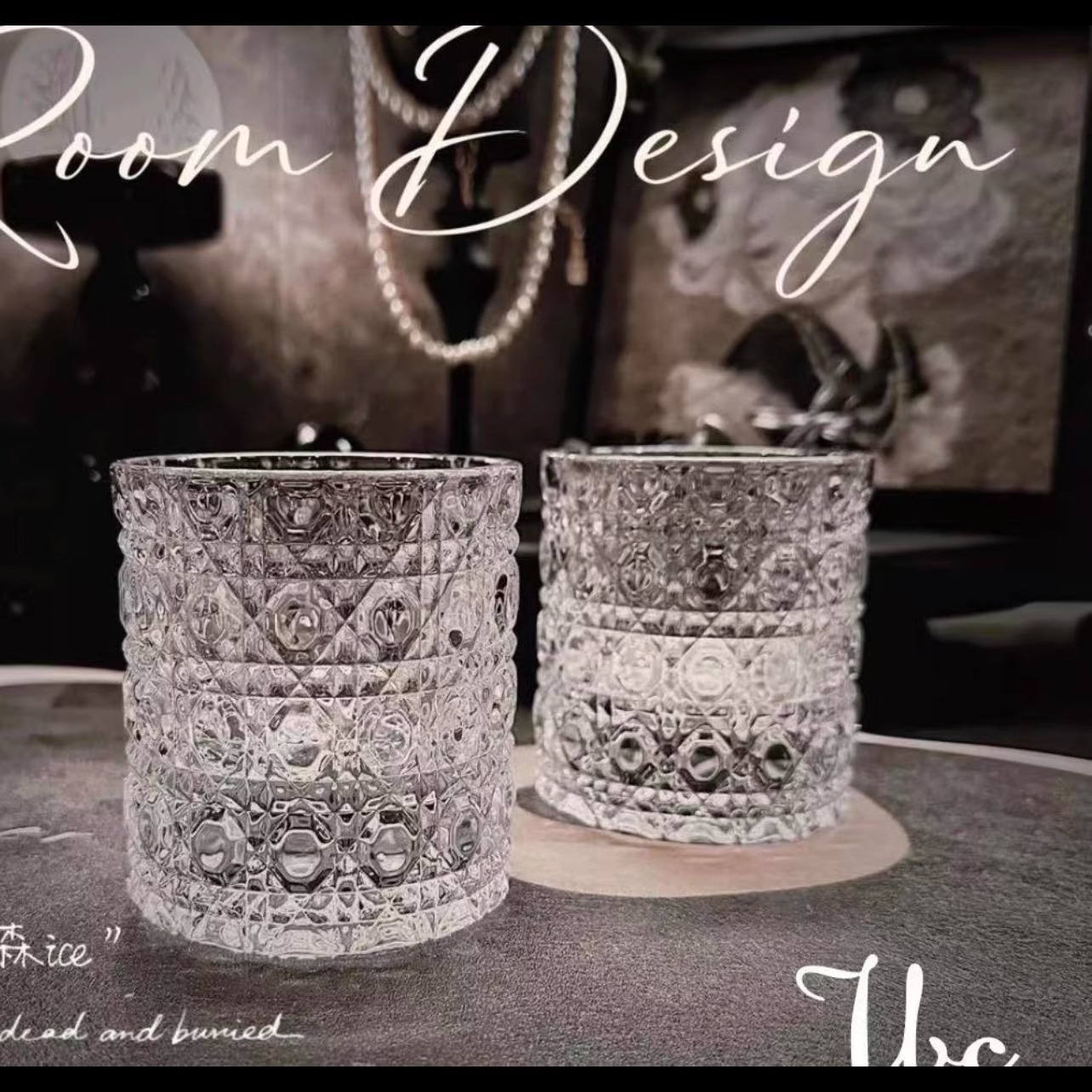 两只装轻奢宝石纹矮款水晶洋酒杯水杯家用烈酒杯SRT