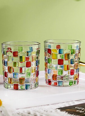 双支手工彩绘高颜值水晶玻璃编织水杯果汁杯洋酒杯SRT