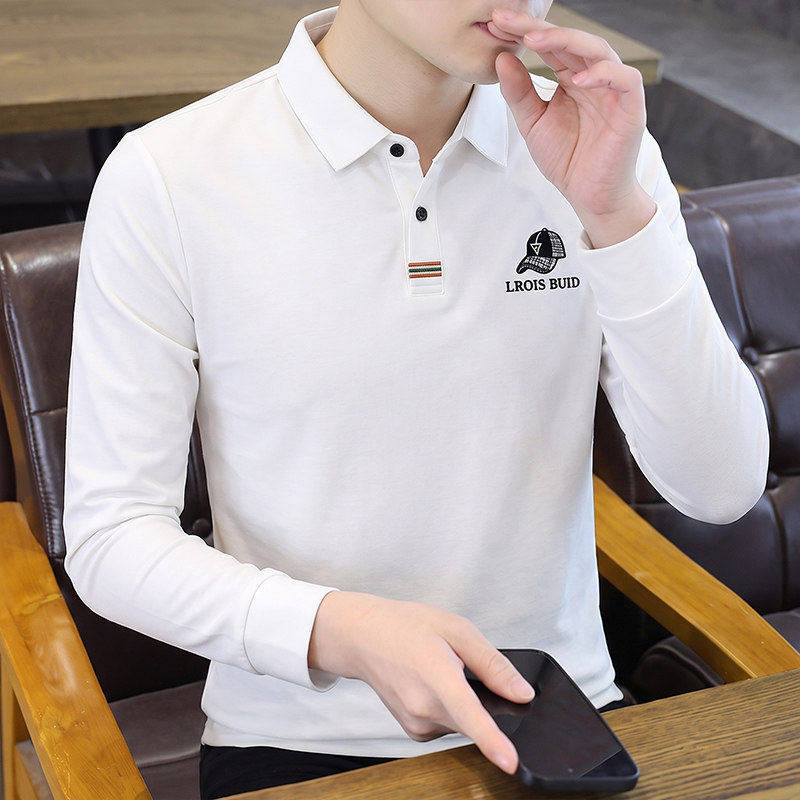 白色长袖polo衫男士春秋款