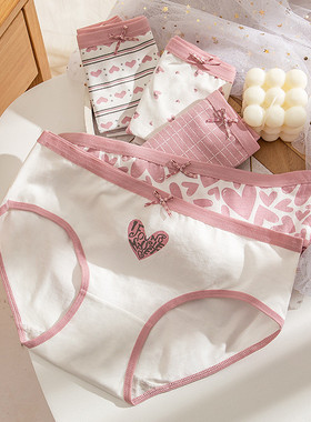 日系甜美少女纯棉低腰内裤抗菌抑菌女士蝴蝶结爱心印花女生三角裤