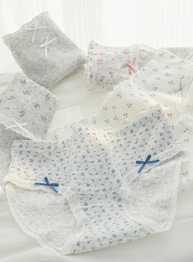 少女纯棉内裤A类女森系碎花10A抗菌裆女士中腰包臀高弹学生三角裤