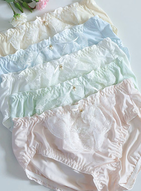 少女日系内裤女士牛奶丝全棉裆玫瑰花蕾丝边甜美透气女学生三角裤