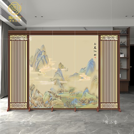 新中式国风仿古屏风隔断客厅餐厅办公室家用玄关卧室移动推拉折叠