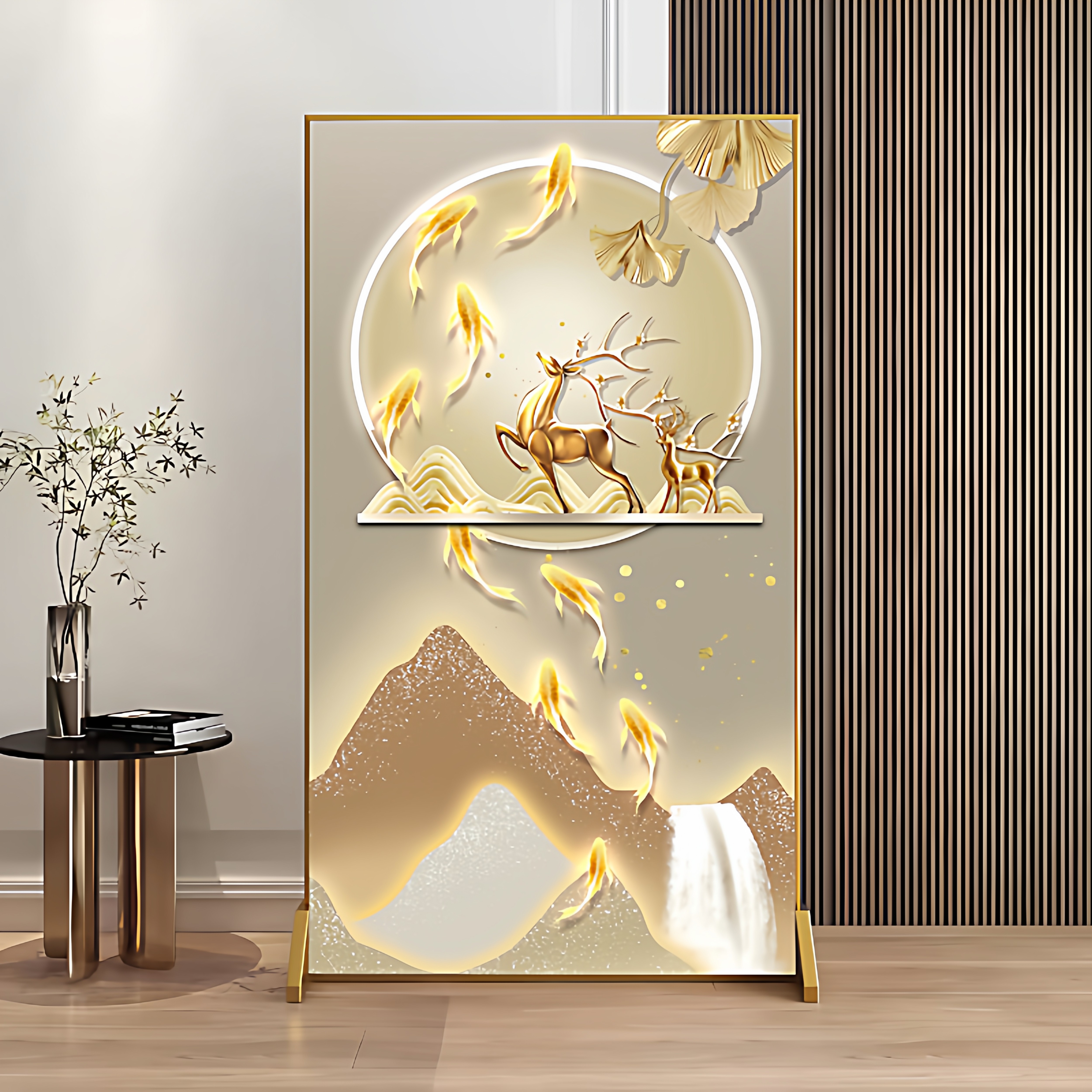 轻奢铝合金屏风隔断客厅遮挡入户玄关卧室办公室酒店现代葫芦座屏