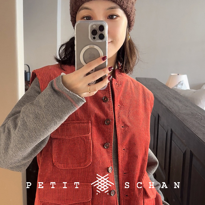 Petit Schan小闪 橘子海 桑蚕丝棉灯芯绒复古立领工装风马甲