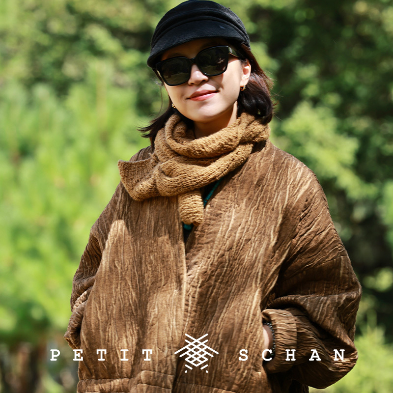 Petit Schan小闪 荒芜之境 棉羊毛手工染色真皮拼接外套厚短袍