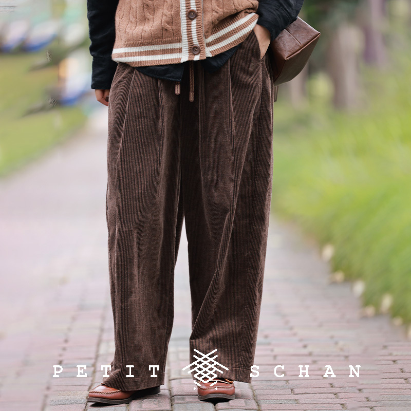 小闪棉柞蚕丝松紧腰灯芯绒萝卜裤