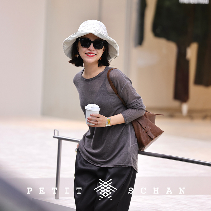 小闪纯羊绒手工染色薄长袖T恤