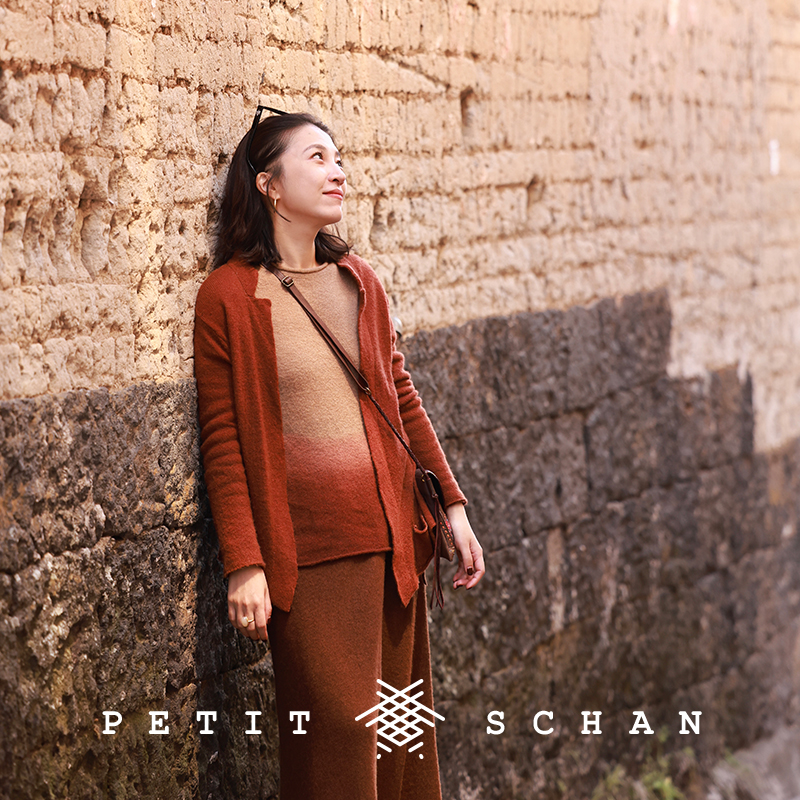 小闪骆驼绒手工染色针织外套