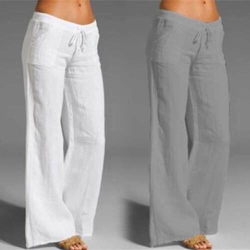 Women's High Waist Wide Leg Pants Cotton Linen Casua