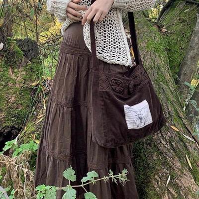 y2k Fairy Grunge Kawaii High-Waisted Vintage Brown Long Plea