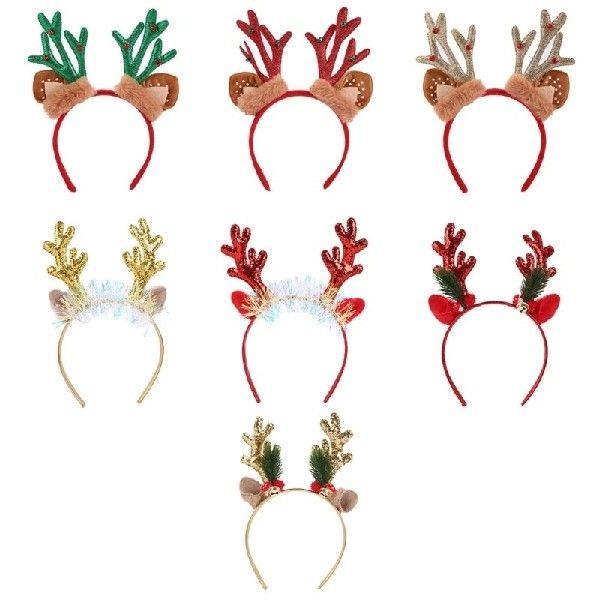 Pack of 6 Holiday Plush Antler Headbands with Detail For