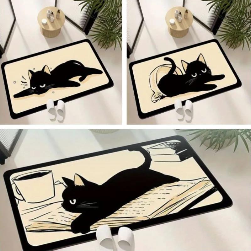 Black-cat Diatom Mud Bath Mat Non-slip Super Absorbent Bathr