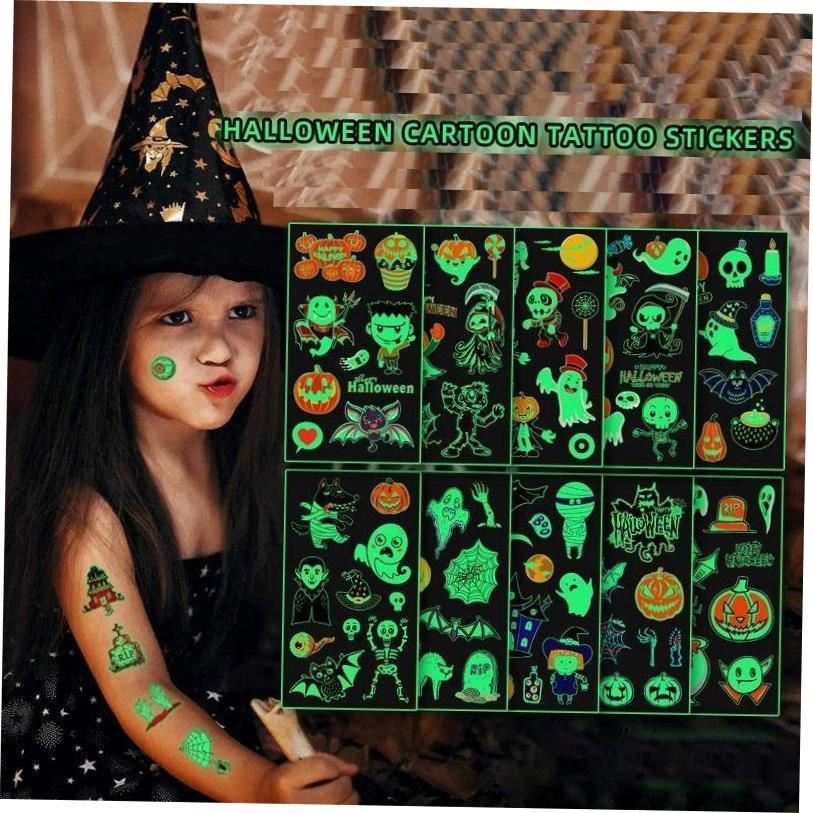 New Glowing Tattoos Stickers Halloween Childrens Cartoo