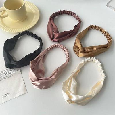 Satin Silk Solid Cross Top Knot Headband Elastic Hair Band