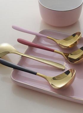 Steel Soup Ladles Black Gold Korean Style Round Head Spoons
