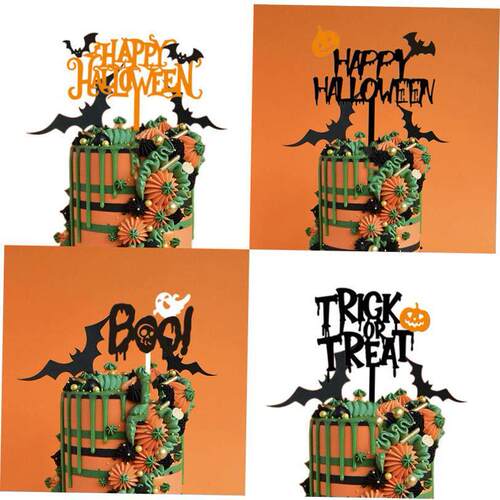 万圣节装饰Happy Halloween双层南瓜幽灵蝙蝠亚克力蛋糕插件插牌