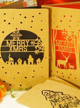 Deer Snowflake Card Vintage Kraft Christmas Greeting Set