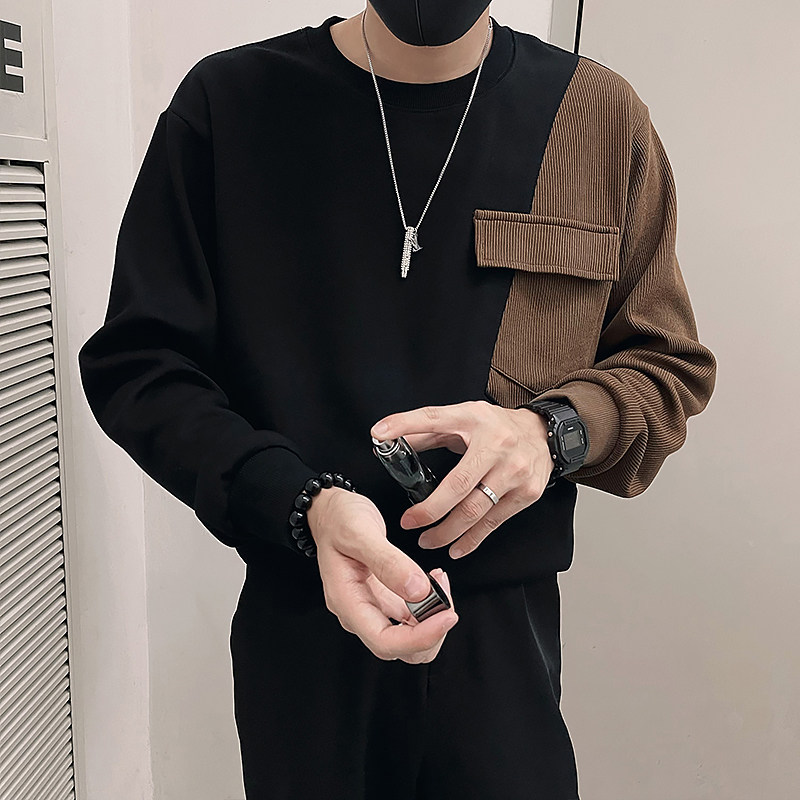 W03/P78控108春款高级感穿搭拼接撞色设计潮牌男士卫衣社会小伙,男装卫衣,电商A366