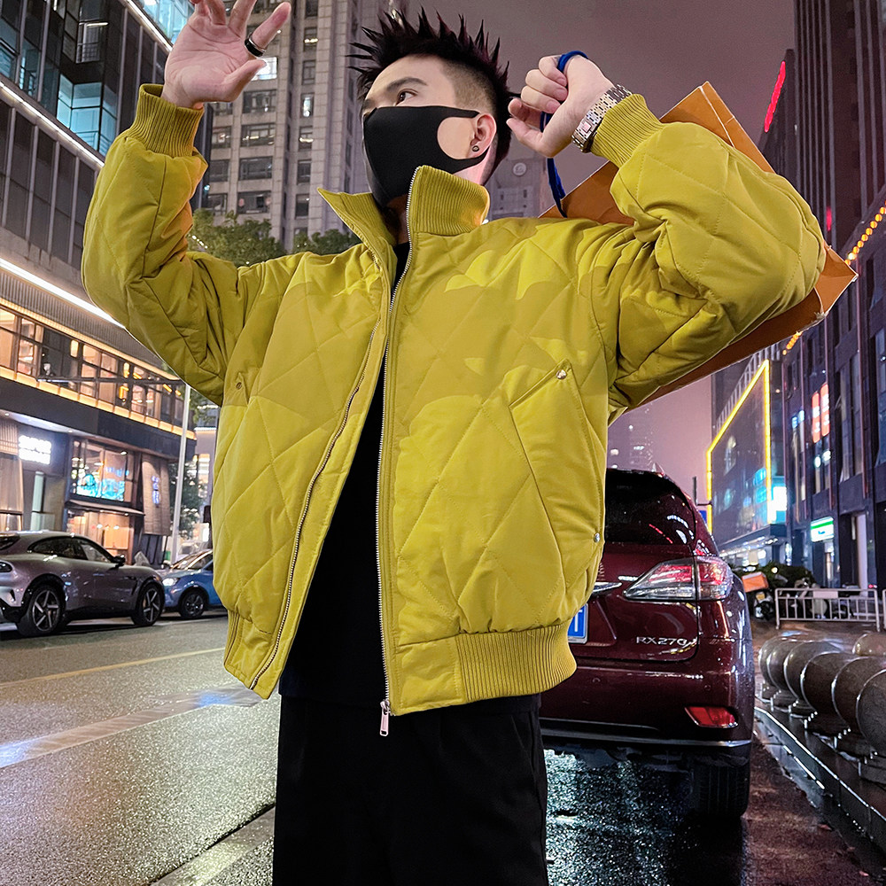 A58/P148控198 秋冬男款保暖棉服外套男潮牌痞帅休闲立领上衣黄1图片
