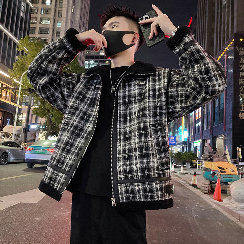 A65/178控238潮牌痞帅男士高级感皮毛一体翻领棉服外套上衣咖1,男装棉衣,电商A366