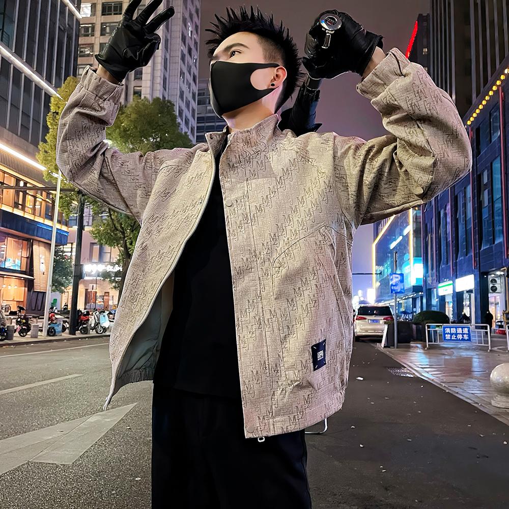 J60/P98控138高级感褶皱肌理感立领夹克男春季美式复古外套黑1,男装夹克,电商A366
