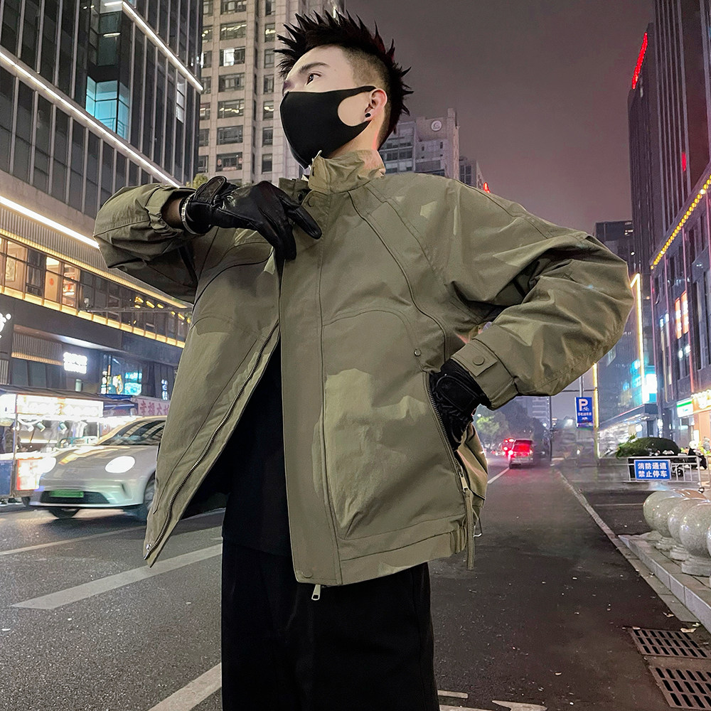 J90/P98控145春款男士薄款工装设计感插肩袖夹克外套潮牌绿1，男装夹克，电商A366