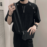 T233/P58控782025新款男士T恤金属饰圆领短袖男夏季潮牌ins潮流，男装T恤，电商A366