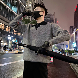 MY95/P98控138秋冬男士针织打底衫潮牌翻领撞色针织假两件上衣灰3图片