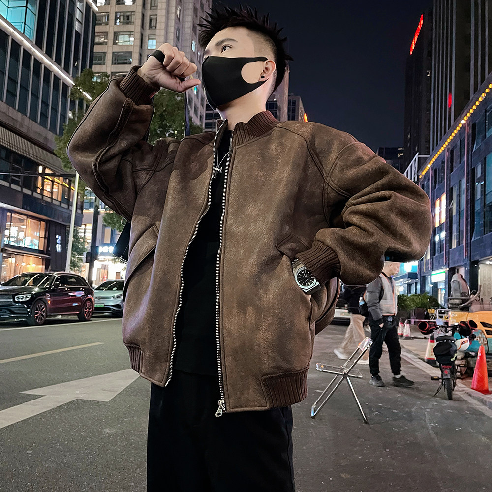 A66/P178控238秋冬男士皮毛一体保暖防风外套潮牌痞帅上衣咖1,男装棉衣,电商A366
