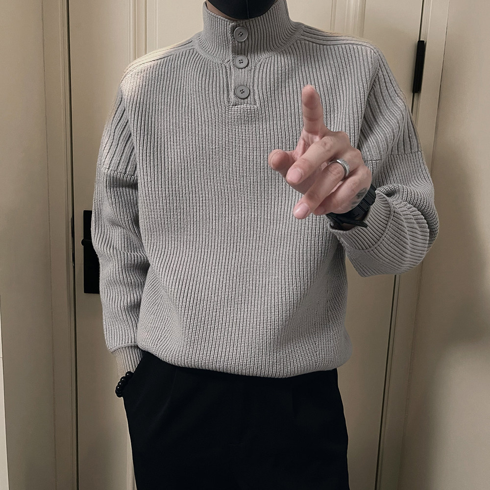 MY69/特P88控118慵懒风秋季男士半高领套头纽扣设计打底毛衣黑1,男装T恤,电商A366