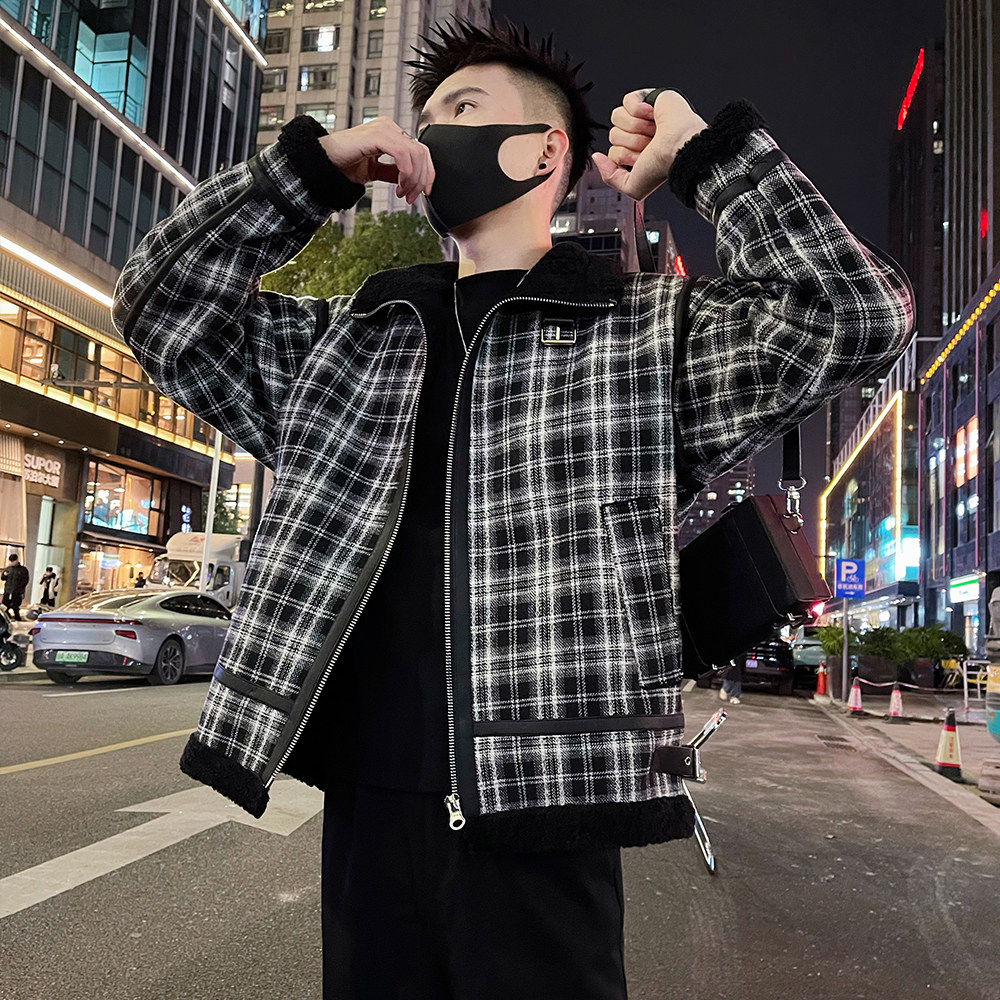 A65/178控238潮牌痞帅男士高级感皮毛一体翻领棉服外套上衣咖1,男装棉衣,电商A366