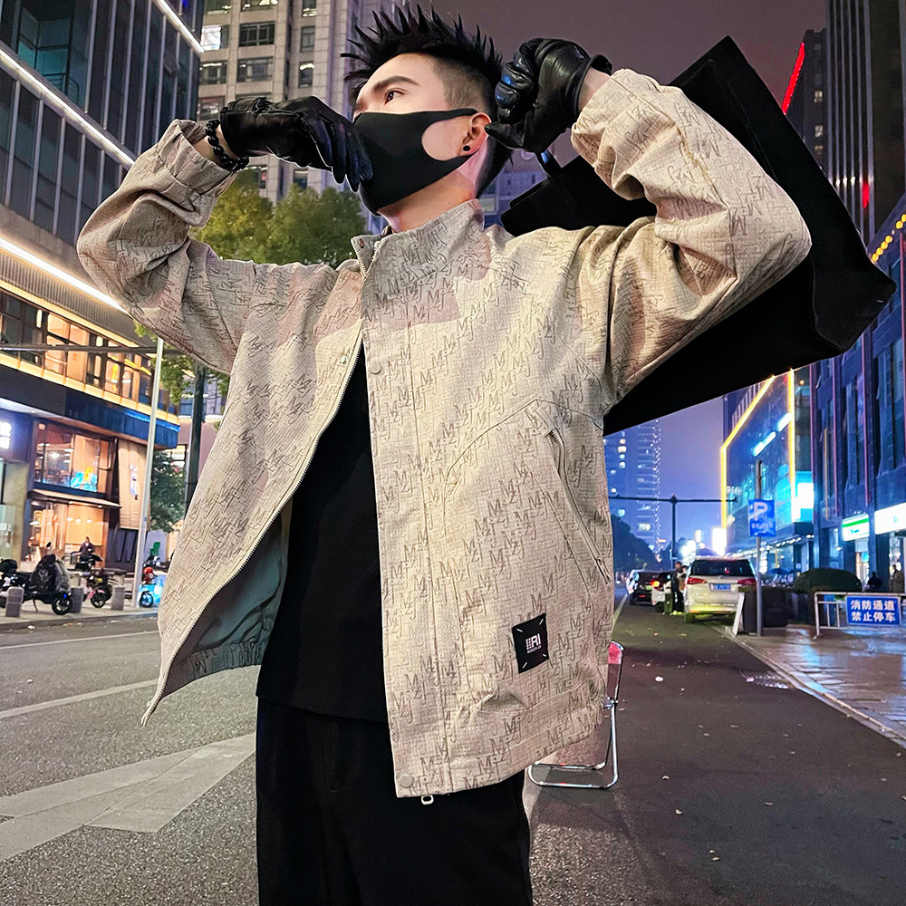 J60/P98控138高级感褶皱肌理感立领夹克男春季美式复古外套米1,男装夹克,电商A366