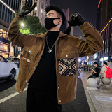 J17/P115控155春款设计感潮牌复古民族风拼接灯芯绒夹克外套黑，男装民族服装，电商A366