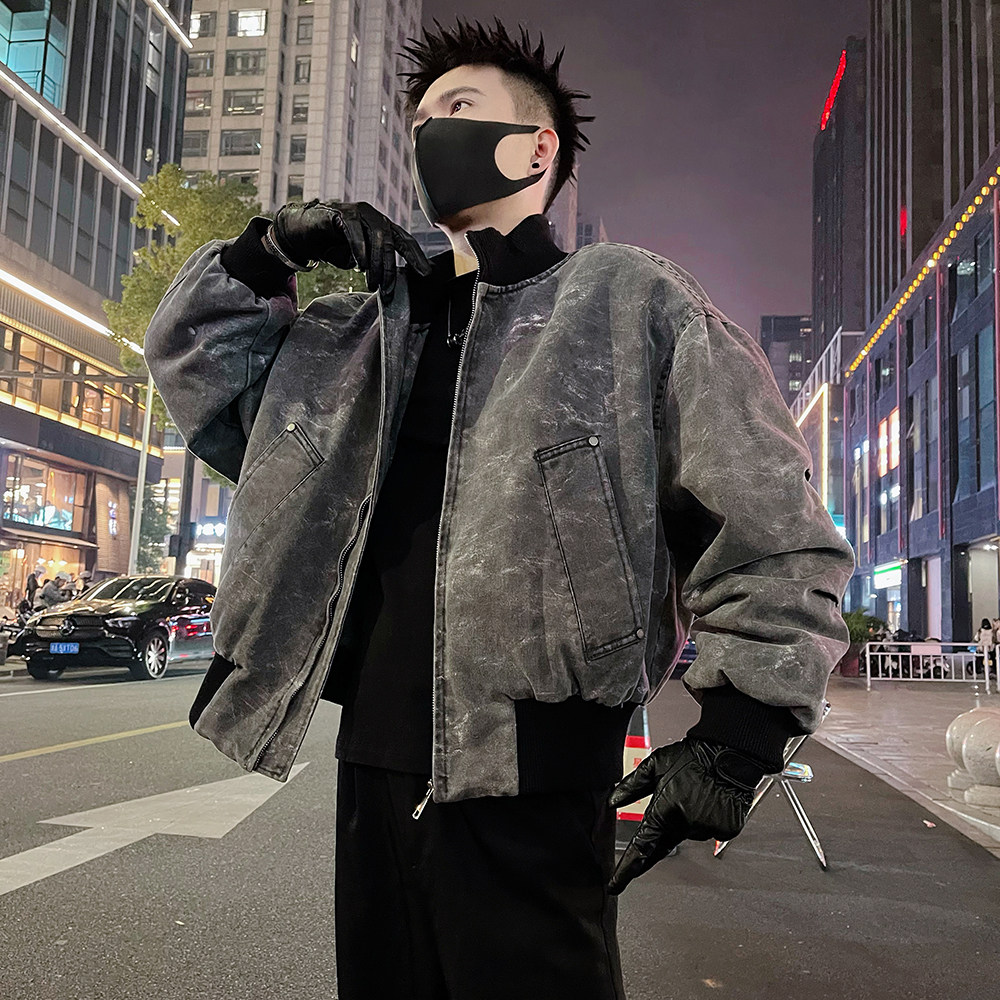 A62/P178控238潮牌秋冬男士短款洗水牛仔痞帅加绒棉服外套彩绿3,男装棉衣,电商A366