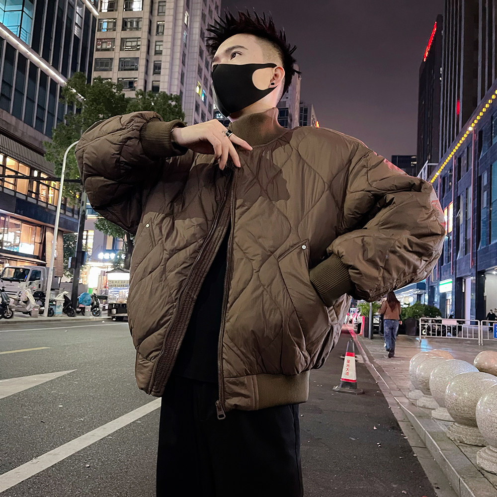 A56/P148控198男士立领痞帅秋冬保暖棉服外套潮牌衍缝休闲上衣咖1图片