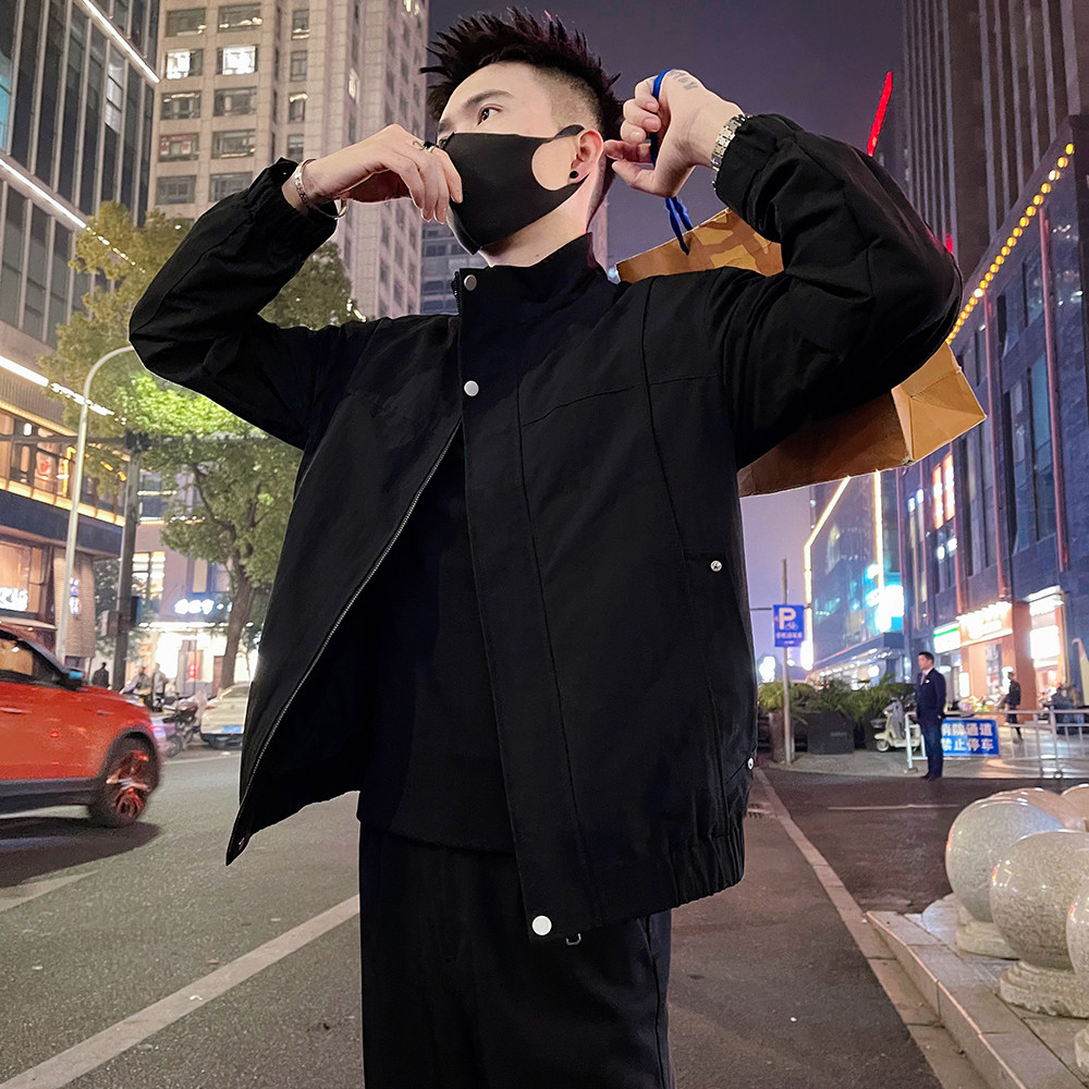 J96/P98控145潮牌春款金属饰工装立领痞帅夹克外套男黑3，男装夹克，电商A366