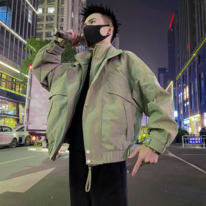 J98/P128控178 潮牌痞帅双层领金属饰工装男士夹克外套浅绿3图片