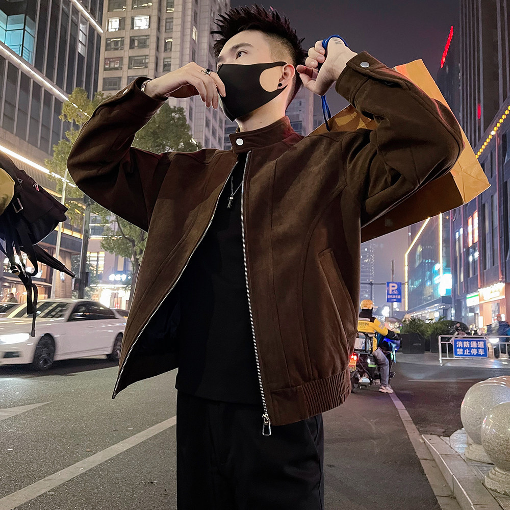 J95/P128控178春款立领潮牌痞帅修身夹克外套休闲男上衣咖3，男装夹克，电商A366