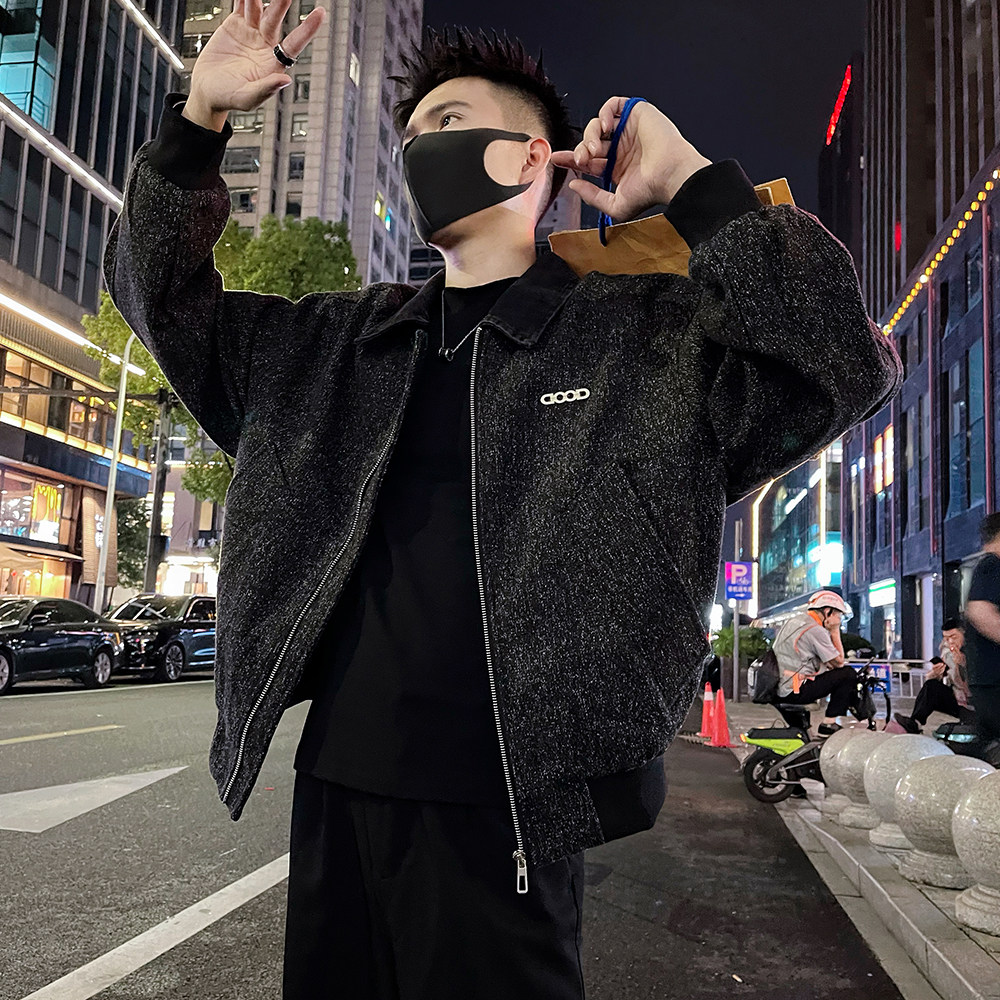 J81/P138控178秋款潮牌可拆卸牛仔翻领金属字母装饰夹克外套男3,男装夹克,电商A366