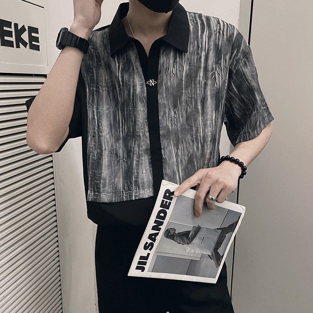 T229/P58控78短袖T恤男夏季新款冰丝港风ins休闲百搭帅气上衣黑3,男装T恤,电商A366